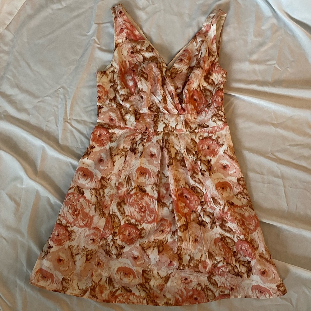 Floral Sleeveless Fit & Flare Dress - Pink/Orange and Cream